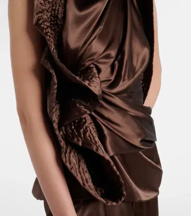 Dries Van Noten Asymmetric draped silk-blend satin top | Thumbnail 3