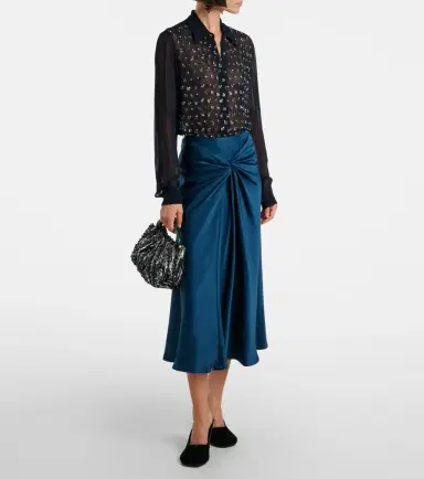 Dries Van Noten Gathered satin midi skirt | Thumbnail 4