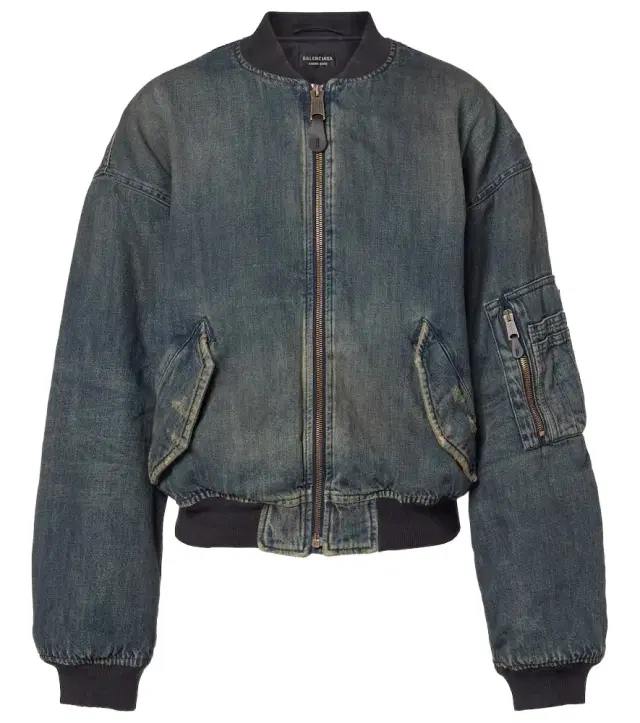 Balenciaga Distressed denim bomber jacket
