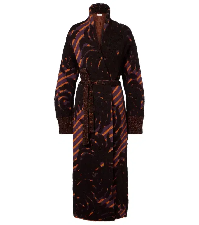 Dries Van Noten Wool and alpaca-blend jacquard wrap coat