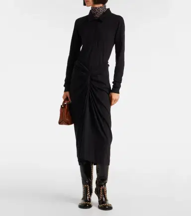 Dries Van Noten Gathered cotton jersey midi skirt | Thumbnail 3