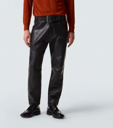 Saint Laurent Belted leather straight pants | Thumbnail 3