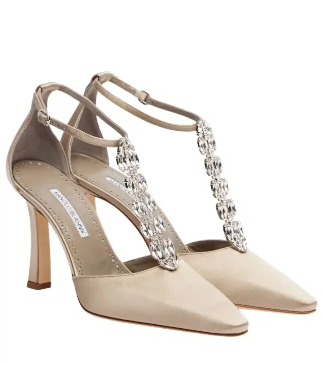 Manolo Blahnik Molara embellished satin pumps