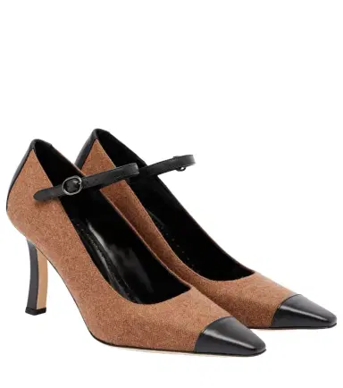Manolo Blahnik Semele 90 leather-trimmed tweed pumps | Thumbnail 1 Manolo Blahnik Semele 90 leather-trimmed tweed pumps | Thumbnail 1