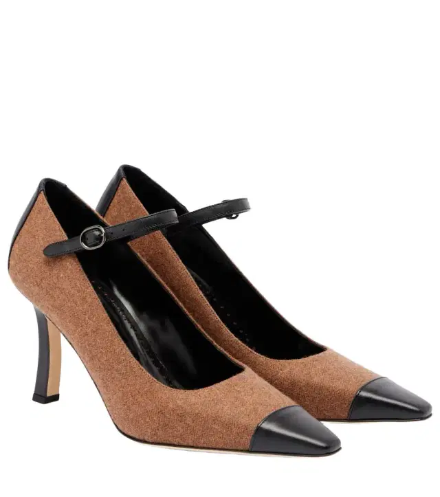 Manolo Blahnik Semele 90 leather-trimmed tweed pumps