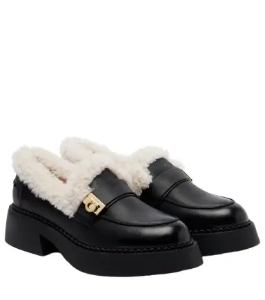 Ferragamo Caminia shearling-trimmed leather loafers | Thumbnail 1 Ferragamo Caminia shearling-trimmed leather loafers | Thumbnail 1
