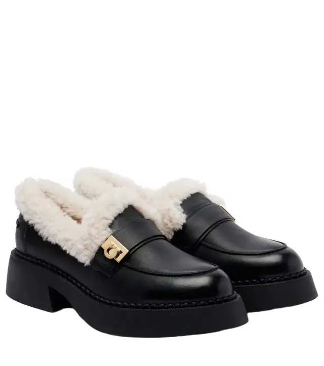 Ferragamo Caminia shearling-trimmed leather loafers