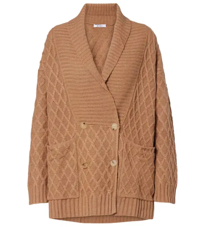 Max Mara Mirca waffle-knit camel hair cardigan