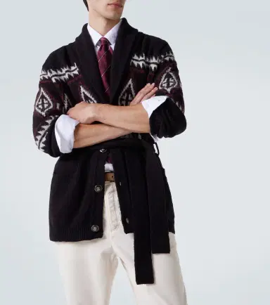 Brunello Cucinelli Jacquard wool, silk, and cashmere cardigan | Thumbnail 2 Brunello Cucinelli Jacquard wool, silk, and cashmere cardigan | Thumbnail 2