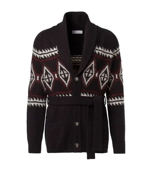 Jacquard wool, silk, and cashmere cardigan