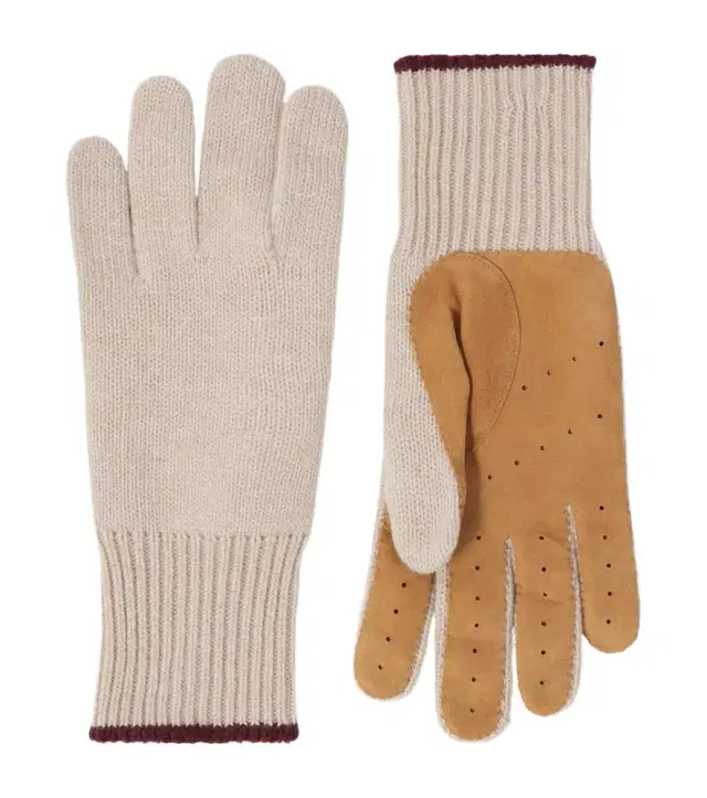 Brunello Cucinelli Leather-trimmed cashmere gloves