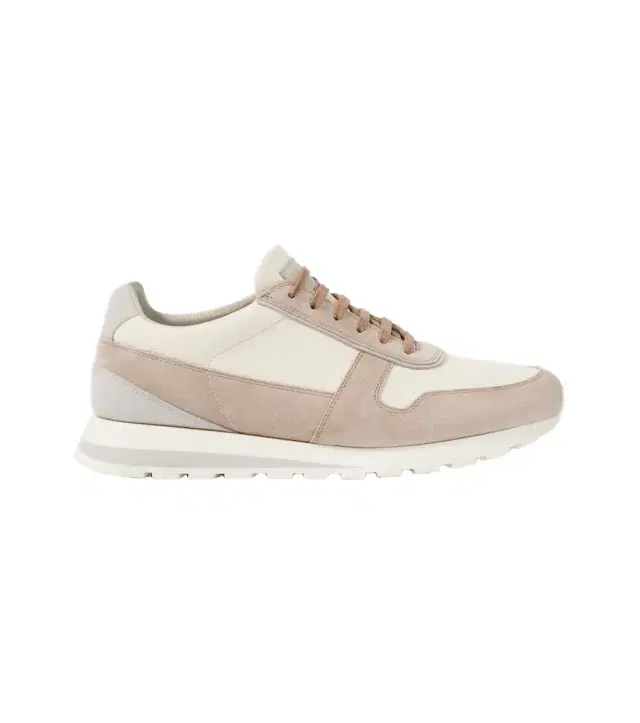 Suede-trimmed leather sneakers