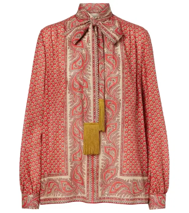 Valentino Printed tie-neck cotton blouse