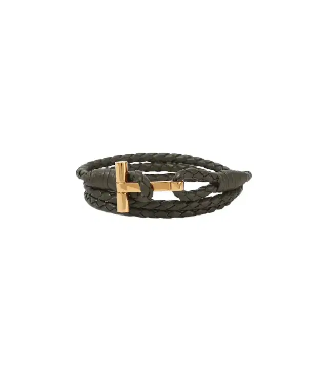 Tom Ford T braided leather bracelet