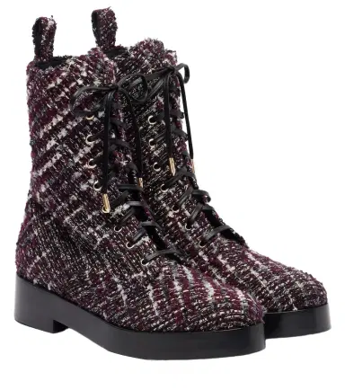 Aquazzura Ben 20 leather-trimmed tweed combat boots | Thumbnail 1 Aquazzura Ben 20 leather-trimmed tweed combat boots | Thumbnail 1