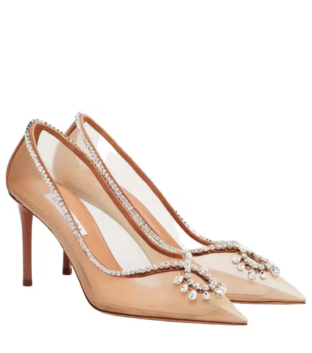 Aquazzura Seduction 85 embellished mesh pumps