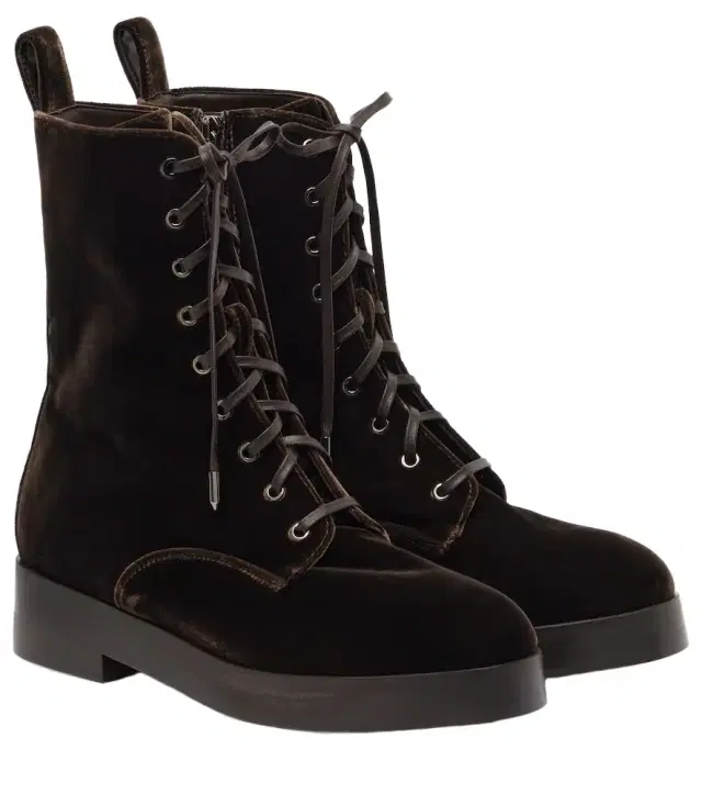 Aquazzura Ben 20 leather-trimmed velvet combat boots
