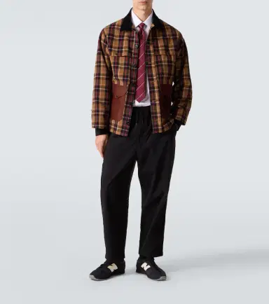 Junya Watanabe Checked leather-trimmed cotton jacket | Thumbnail 2 Junya Watanabe Checked leather-trimmed cotton jacket | Thumbnail 2