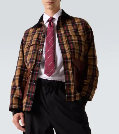 Junya Watanabe Checked leather-trimmed cotton jacket | Thumbnail 7 Junya Watanabe Checked leather-trimmed cotton jacket | Thumbnail 7