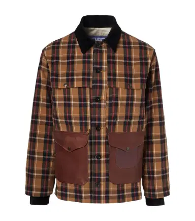 Junya Watanabe Checked leather-trimmed cotton jacket | Thumbnail 1 Junya Watanabe Checked leather-trimmed cotton jacket | Thumbnail 1
