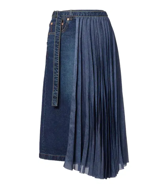Sacai Pleated denim midi skirt