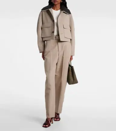 Bottega Veneta Cropped leather-trimmed wool jacket | Thumbnail 2 Bottega Veneta Cropped leather-trimmed wool jacket | Thumbnail 2