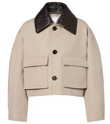 Bottega Veneta Cropped leather-trimmed wool jacket | Thumbnail 1 Bottega Veneta Cropped leather-trimmed wool jacket | Thumbnail 1