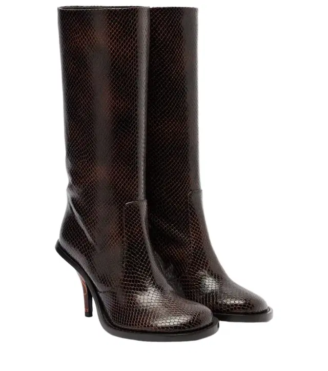 Dries Van Noten Snake-effect leather knee-high boots