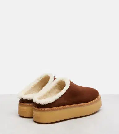 Prada Evolve shearling-trimmed suede platform mules | Thumbnail 2