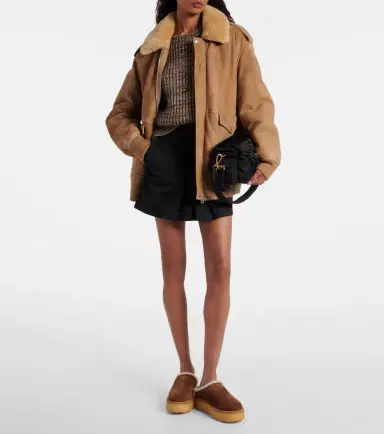 Prada Evolve shearling-trimmed suede platform mules | Thumbnail 3