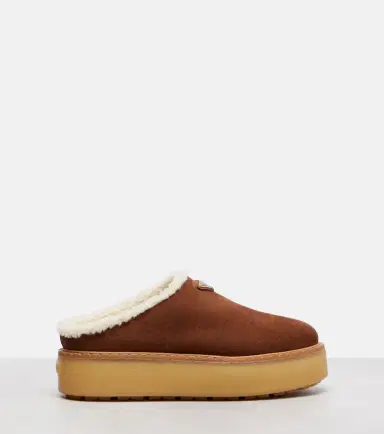 Prada Evolve shearling-trimmed suede platform mules | Thumbnail 4