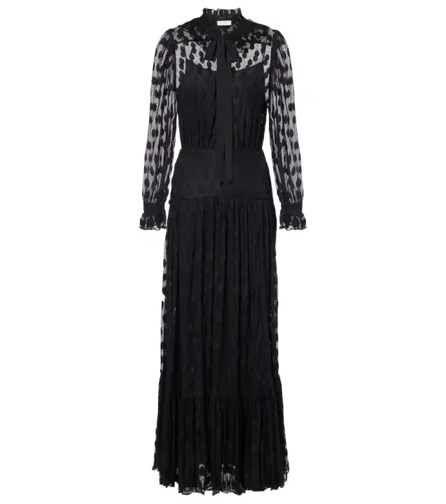 Ulla Johnson Soraya polka-dot tie-neck mesh maxi dress
