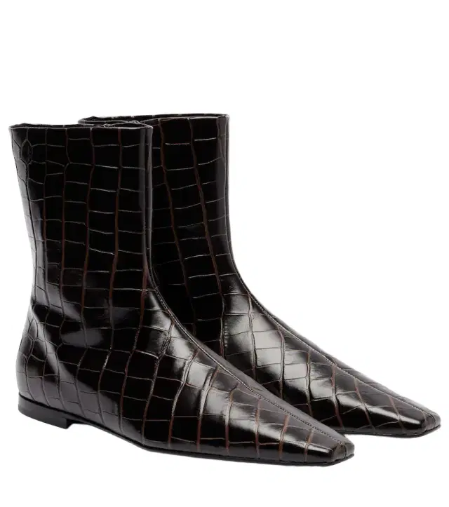 Croc-effect leather ankle boots