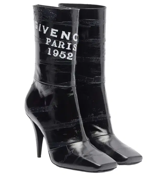 Sliced Square patent leather ankle boots