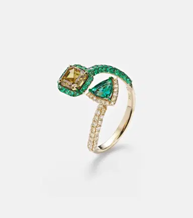 Kamyen 18kt gold ring with diamonds and emeralds | Thumbnail 3