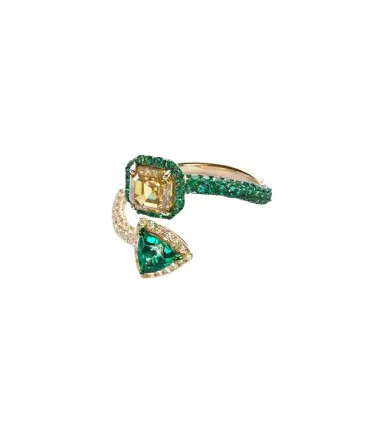 Kamyen 18kt gold ring with diamonds and emeralds | Thumbnail 1