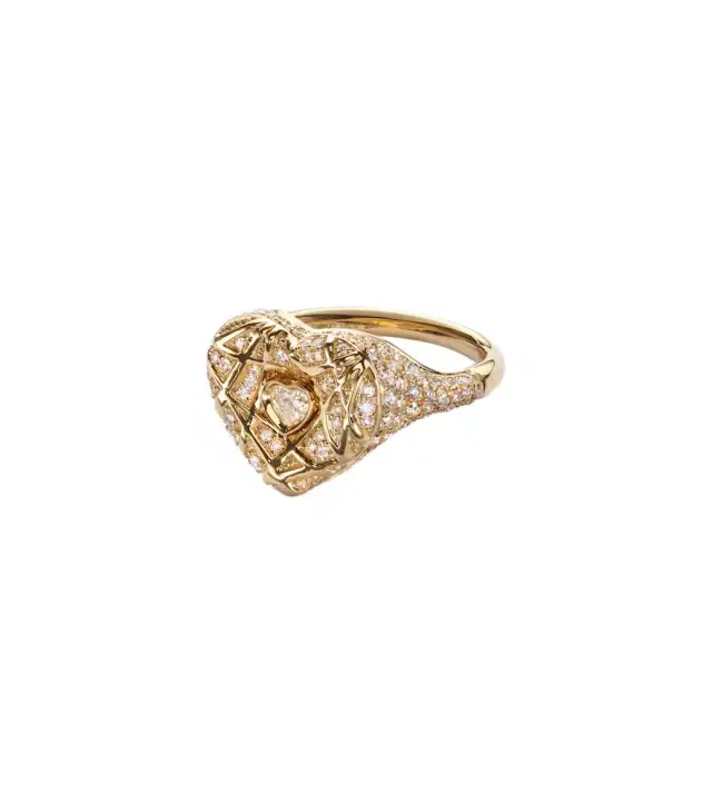 Kamyen 18kt gold pinky ring with diamonds