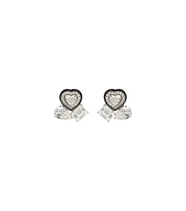 Kamyen Cluster Heart 18kt white gold earrings with diamonds