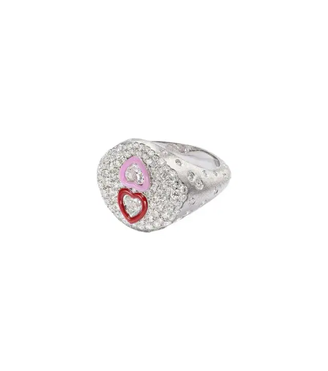 Kamyen 18kt white gold ring with diamonds and enamel
