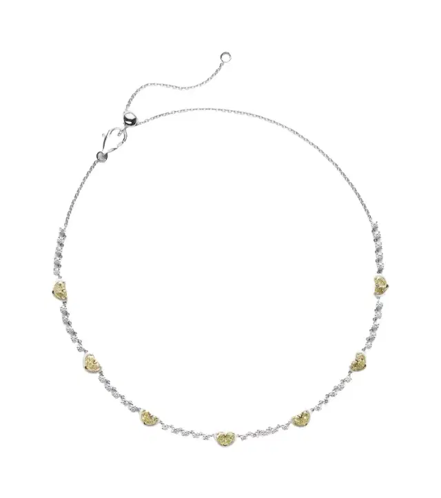 Kamyen Twin Heart 18kt white gold and enamel choker with diamonds