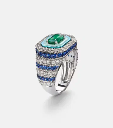 Kamyen Twin Flame 18kt white gold pinky ring with diamonds and enamel | Thumbnail 2