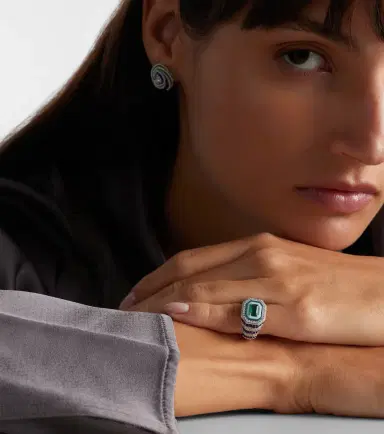 Kamyen Twin Flame 18kt white gold pinky ring with diamonds and enamel | Thumbnail 4