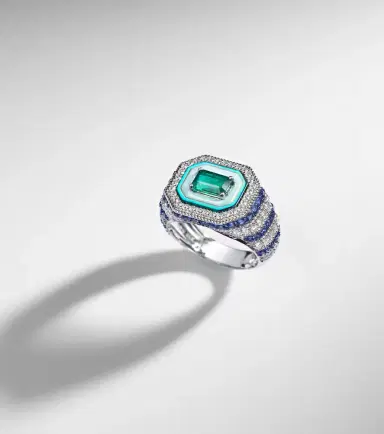 Kamyen Twin Flame 18kt white gold pinky ring with diamonds and enamel | Thumbnail 5
