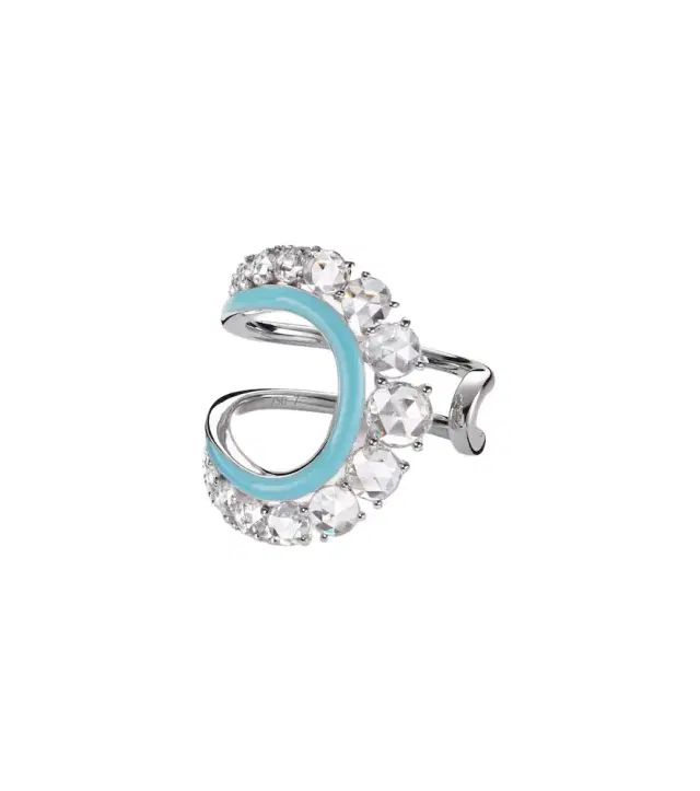 Moonlight 18kt white gold ring with diamonds and enamel