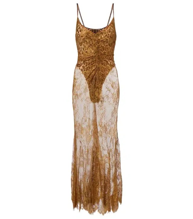 Jacques Wei Silk-trimmed lace maxi dress
