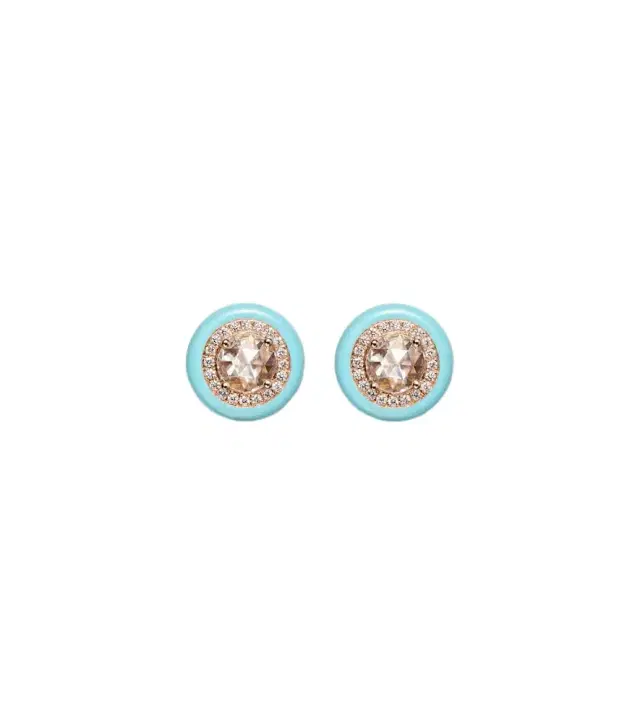 Kamyen 18kt rose gold and enamel earrings with diamonds