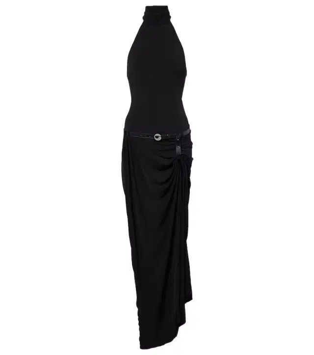 Coperni Belted asymmetric draped halterneck maxi dress