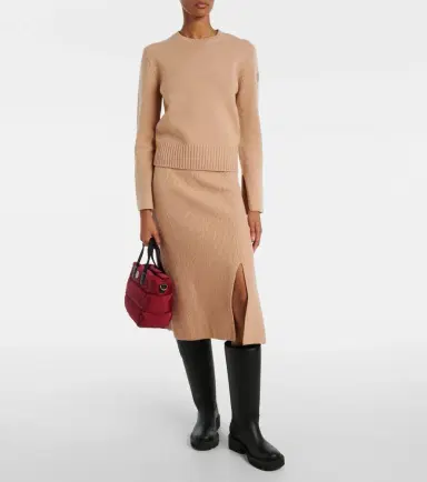 Moncler Ribbed-knit wool and cashmere midi skirt | Thumbnail 3