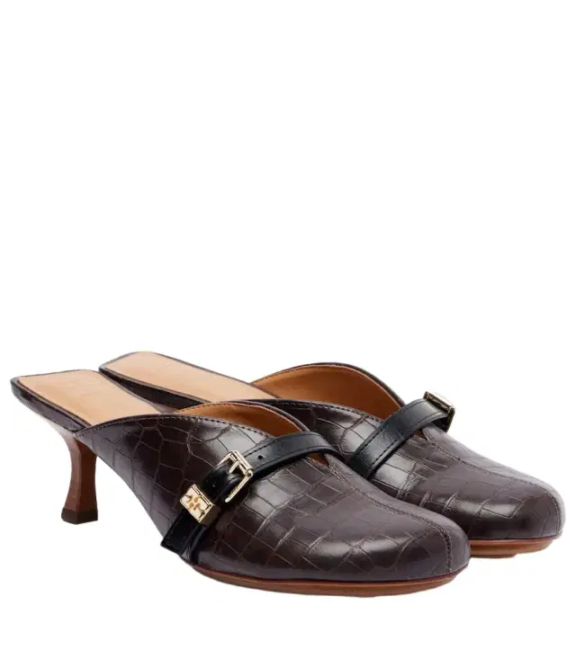 Ganni 40 crocodile-effect leather mules