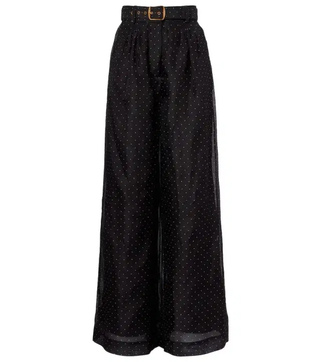 Polka-dot linen and silk wide-leg pants